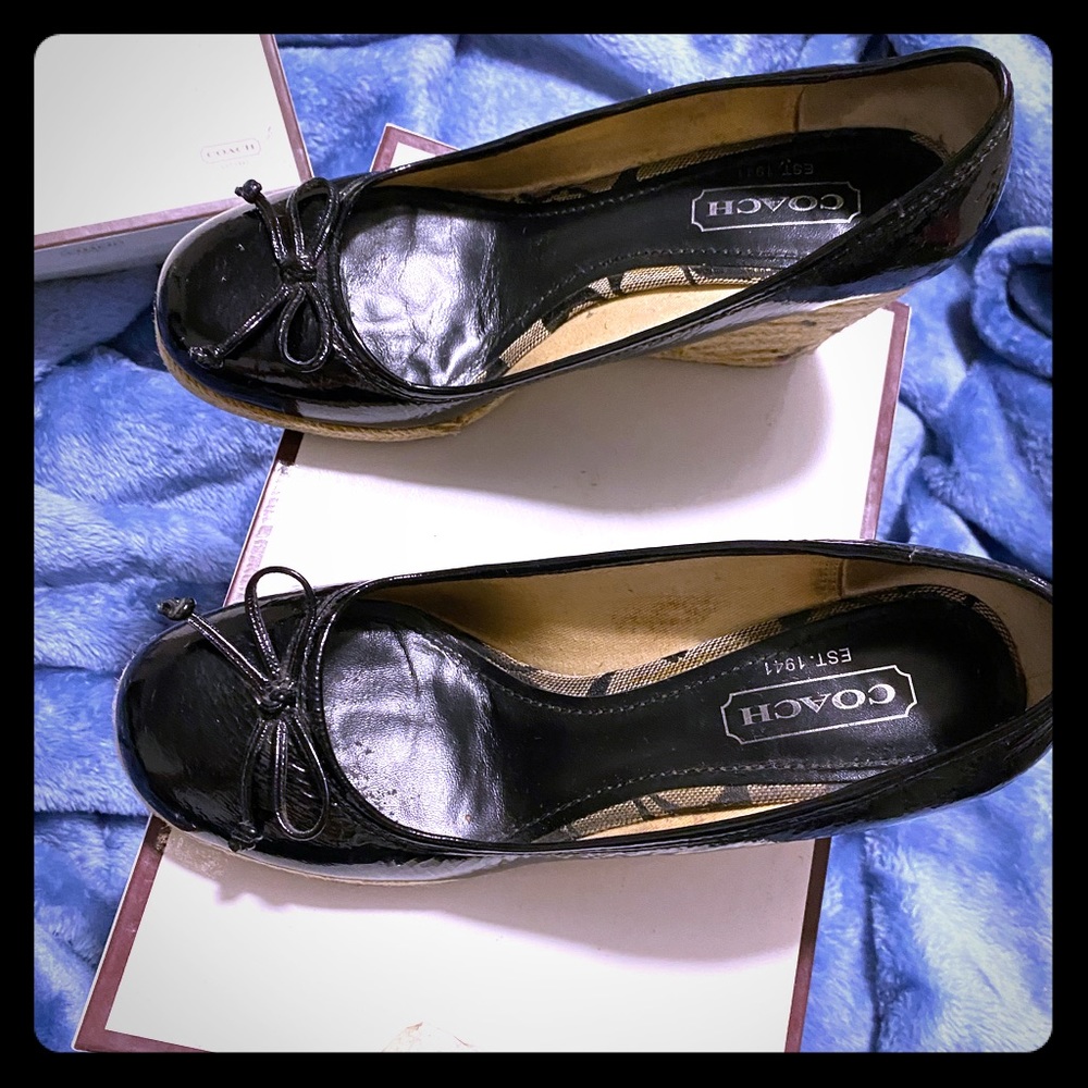 Coach wedges black with bow